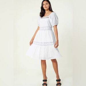 Hale Bob White Puff Sleeve Dress with Lace Details